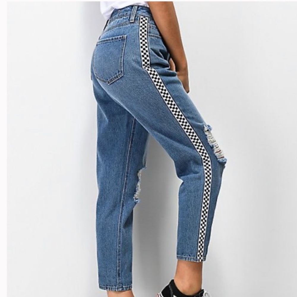 Empyre Eileen Checkered‎ Striped Light Wash Mom Jeans Size 0